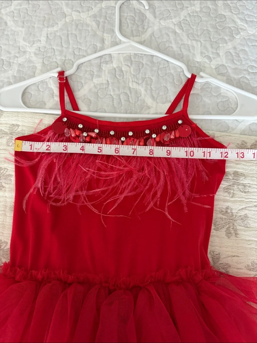 Girls Red Feather & Tulle Party Costume Dress size 6-7
